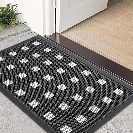 Front Door Mat Indoor/Outside Entrance 35"x24" Waterproof,Rubber Heavy Duty Outdoor Rug for Back Door Dirt Trapping,All Weather Entryway Mat,Black and White
