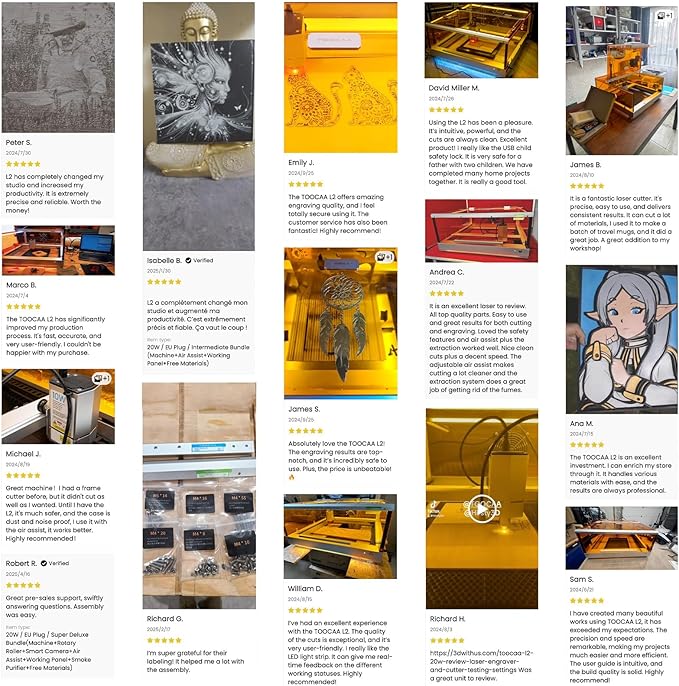 TOOCAA 20w Laser Engraver with 5 in 1 Rotary Roller Set, Smart Camera,Air Assist,Honeycomb Panel, 22" x 22" Bed Size,Safe Laser Engraving Cutting Machine Expert for Metal Tumblers Wood Acrylic