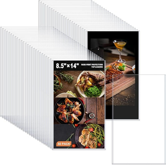 Ndsox 50 Pack 8.5" x 14" Rigid Print Protectors Clear Hard Plastic Sheet Protectors Top-Loading Rigid Menu Covers for Legal Size Paper, Documents, Photo, Posters, Prints, Artworks, Birth Certificates