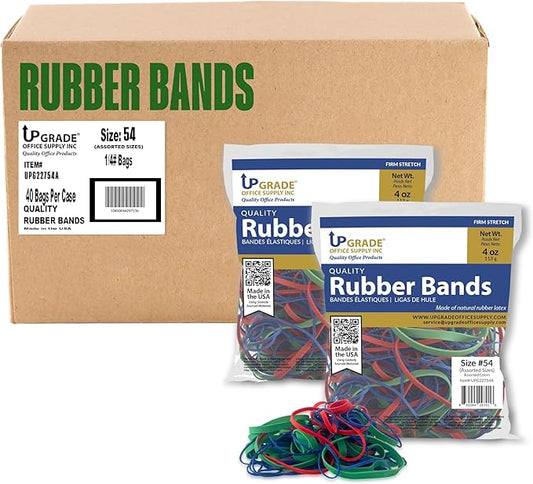 Upgrade Office Supply UPG22754ACS Assorted Size & Color Rubber Bands, 10 lb Case (40 Bags), Made in USA