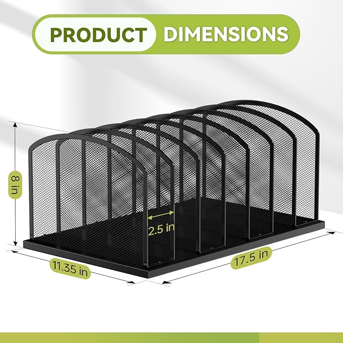 Desk File Organizer 7 Sections Upright Mesh File Sorter Organizer for Desk, Office Organization File Holder for Home, Office & Classroom (Black, 2Pack)