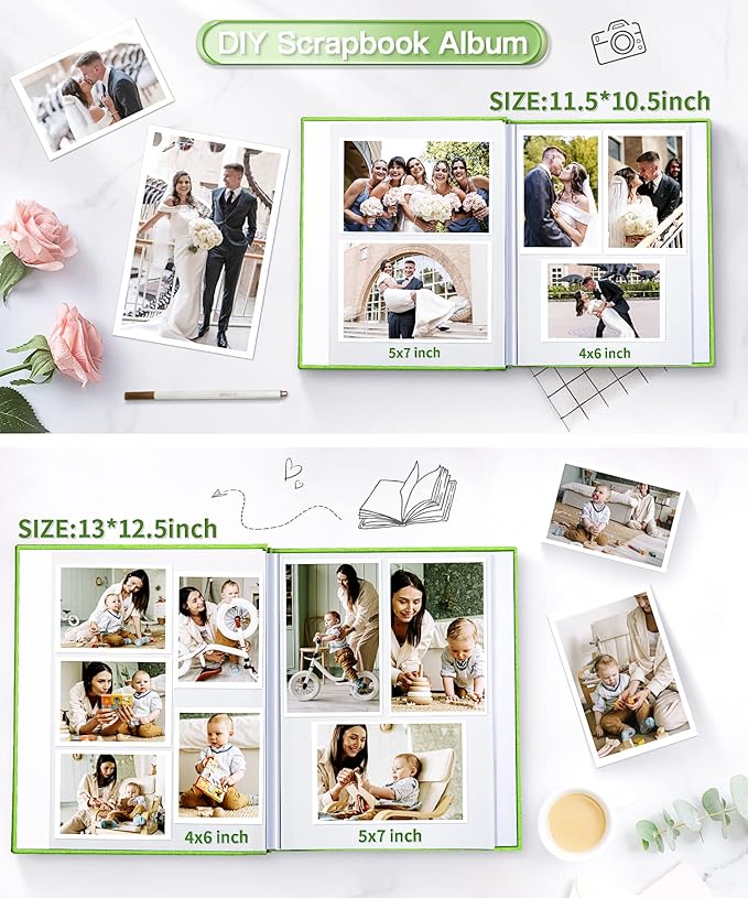 Popotop Photo Album Self Adhesive Scrapbook Album for 4x6 5x7 8x10 Pictures DIY Photo Book as Scrapbooking Supplies Kits, Birthday Gifts for Women Mom Wedding Baby Family Travel
