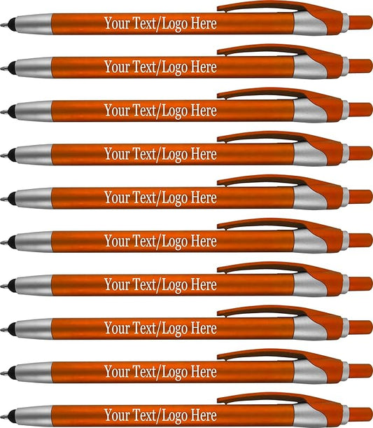 Personalized With your Custom Logo or Text Pens-Pack of 300- for Marketing, Parties, and Events, 2 in 1 Capacitive Stylus & Ballpoint Pen Compatible With Touchscreen Devices, Blue Ink, Orange Pens