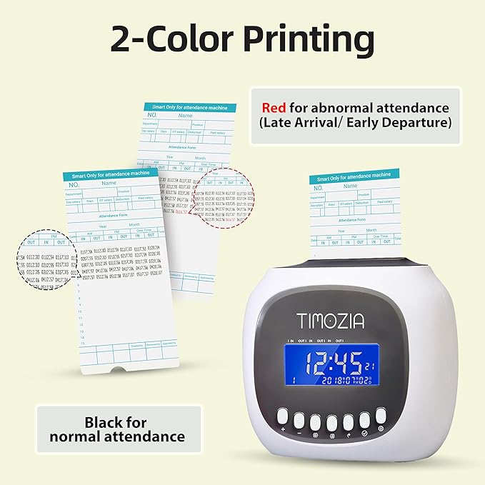 Time Clocks for Employees Small Business, Auto-Align Time Clock, 6 Punches per Day Time Machine, Clock in Machine for Employees with Time Cards, 2 Ink Ribbons and 4 Racks (White-App)