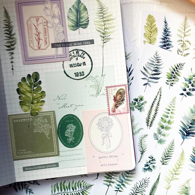 Esland Greenery Leaves Planner Stickers Adhesive Aesthetic Botanicals Plants Stickers for Calendar Scrapbooking Embellishment DIY Art Crafts Journaling Accessories for Planners and Nature Lovers