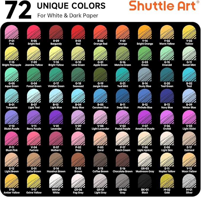 Shuttle Art Colored Pens, 72 Vibrant Colors Cute Journal Pens 0.6mm Fine Point Colored Gel Pens for Black Paper in Portable Bag for Coloring Writing Drawing Journaling Note Taking School Office Home