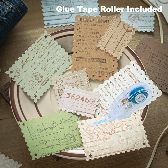 Vintage Scrapbook Paper Set, 144 PCS Textured Craft Paper Kit with Glue Tape for Journaling, Scrapbooking, DIY Crafts, and Art Supplies