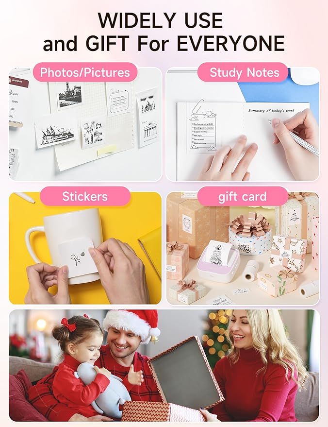 iDPRT Portable Sticker Maker Machine with 1 Roll Sticker Paper, Mini Printer Efficiently and Quickly, Thermal Printer for Study Notes, Pictures, DIY, Label, Free App with Multiple Templates, Pinkcolor