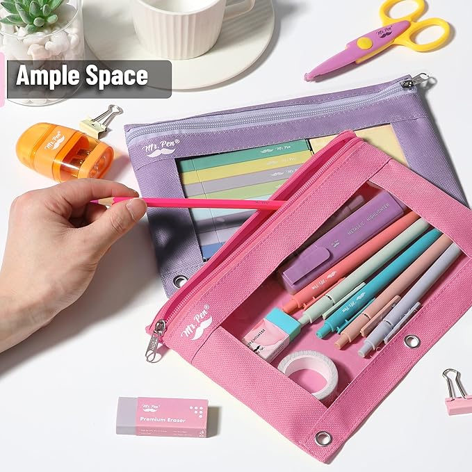 Mr. Pen- Pencil Pouch for 3 Ring Binder, 2 Pack, Lavender and Pink, 3 Ring Binder Pencil Pouch