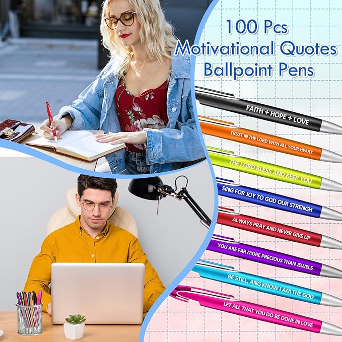 Lincia 100 Pcs Bible Verse Ballpoint Pens Bulk Retractable Medium Point Pens with Black Ink Inspiration Thank You Gifts for Teacher, Back to School, Christmas