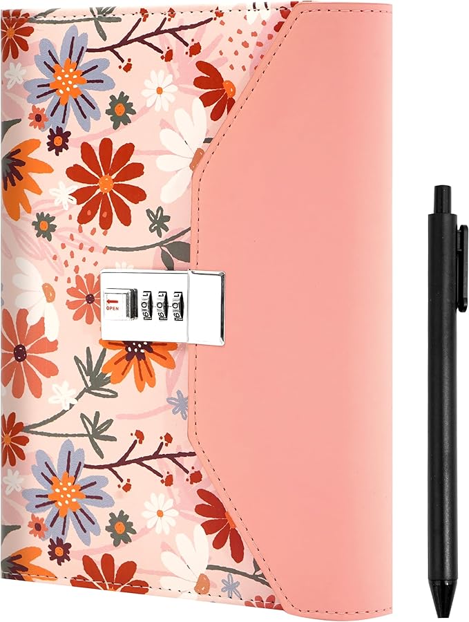 CAGIE Floral Diary with Lock for Women, Teen Girls Journal with Lock, Hardcover Refillable Women Journal with Pen, 6.3 x 8.5 Inch