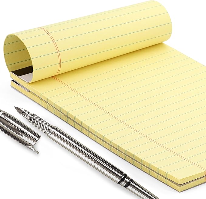 Emraw Jr. Legal pad, legal/wide Ruled Writing Pad. Perforated Edge. 5" X 8" Canary Yellow, Universal, Junior Size 50 sheets per Pad (Pack of 6)