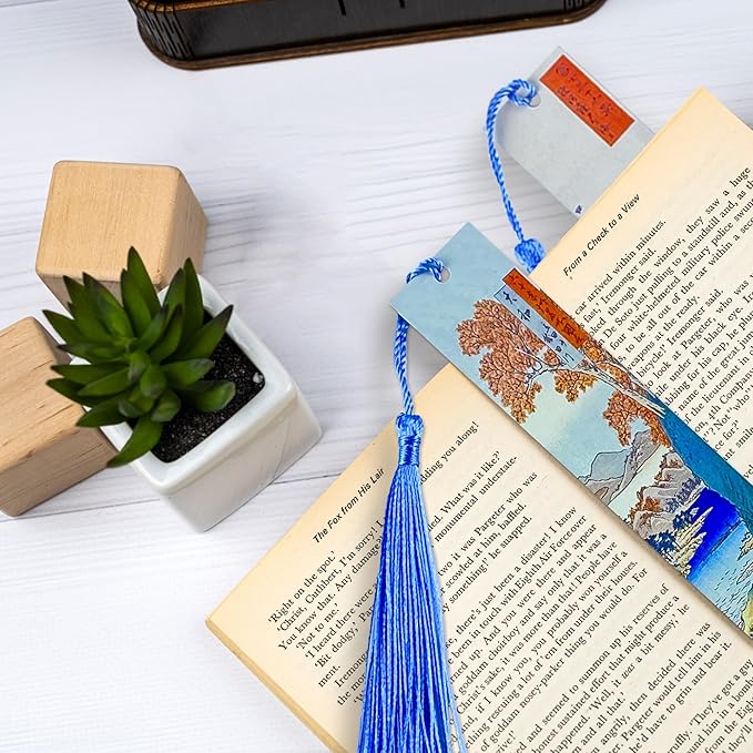 Metal Bookmark Japanese Waves Bookmarks for Women Men Book Lovers Book Mark Set of 2 with Tassel Reading Book Accessories Book Marks for Reading Women Men Book Lovers Gifts