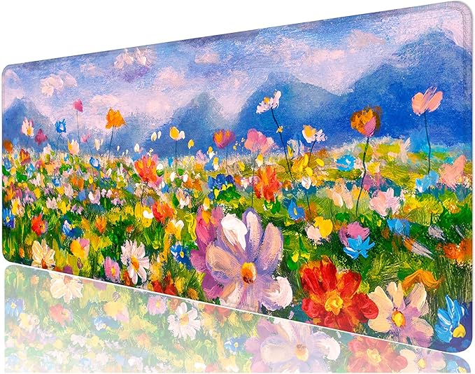 Desk Mat, 32" x 12" XXL Extended Large Gaming Mouse Pad, Desktop Decor Desk Pad, Cute Men Women Office Supplies and Accessories, XL Mouse Mat for Laptop & Keyboard, Oil Painting Flowers