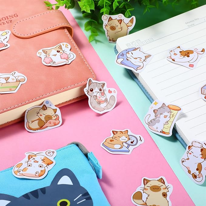 Outus Cat Office Supplies Cute Sticky Notes Paper Clips Gel Ink Pens Cartoon Stickers Party Favor for Cat Lovers Stationery School Office Supplies Desk Accessories(Funny Style)