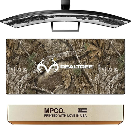 MPCO. Real Tree Large Gaming Desk Pad - 36" x 17" Aeroglyde Fabric APX – with Logo Desk Mats - Non-Slip, Washable, Smooth Glide for Precision Gaming & Work