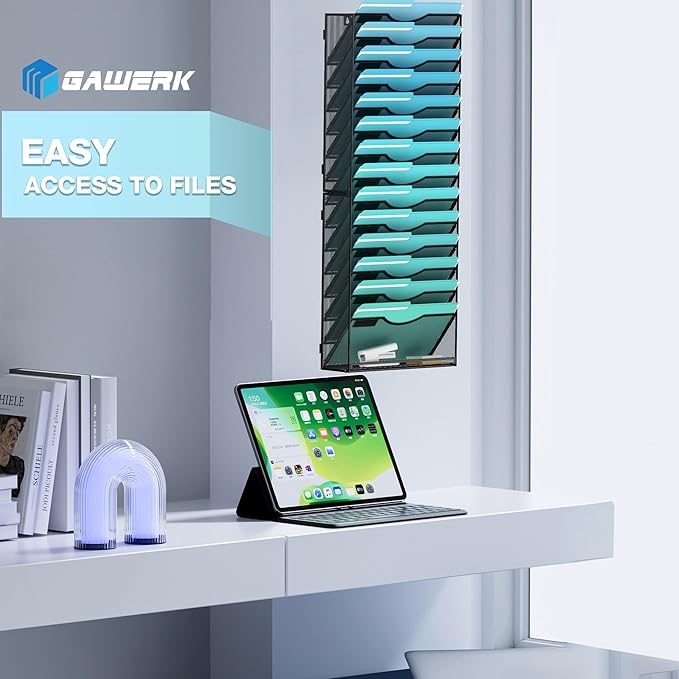 15-Tier Wall File Organizer Hanging Wall File Holder Wall Mount Paper Folder Organize, Mesh Magazine Document Mail Organizer Wall Organizer for Office School Home, Black