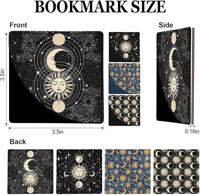 4 PCS Sun and Moon Bookmark, Corner Bookmarks for Book Lovers, Cool Page Bookmarks for Men Women, Funny Book Mark for Boy, Girl, Teacher, Students, Classroom Gifts, School Prize, Reading Gifts