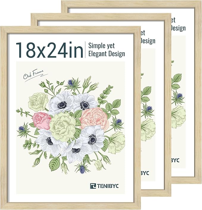 18x24 Poster Frames Set - 3 Pack - Natural Oak Wood - Display Wall Posters, Gallery Displays, Large Photos & Puzzles - Wall Decor