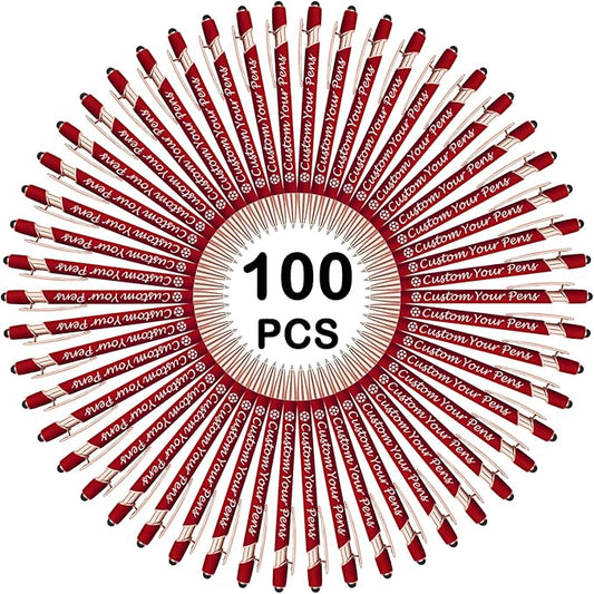 Amlion Personalized Custom Pens with Name Engraved Logo Text,100 Customized Writing Stylus Pen Promotional Item Gift for Men Women Office Business Wedding-Deep Red