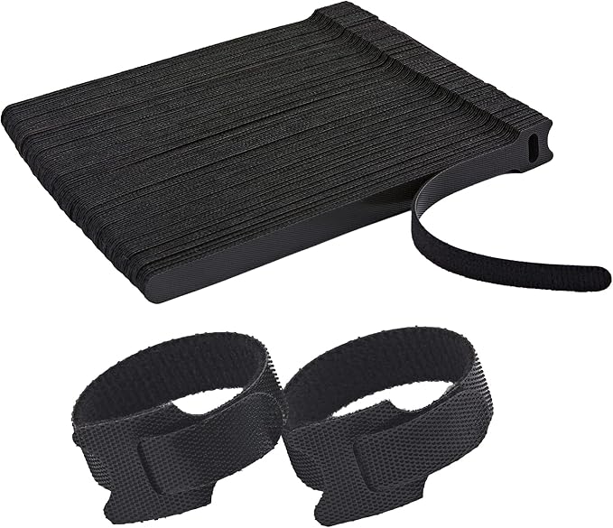 100 PCS Reusable Cable Ties with Hook and Loop, Multi-purpose Adjustable 8 Inch Cable Management Wire Ties Cable Straps for Organizing Home, Office and Data Centers (Black)
