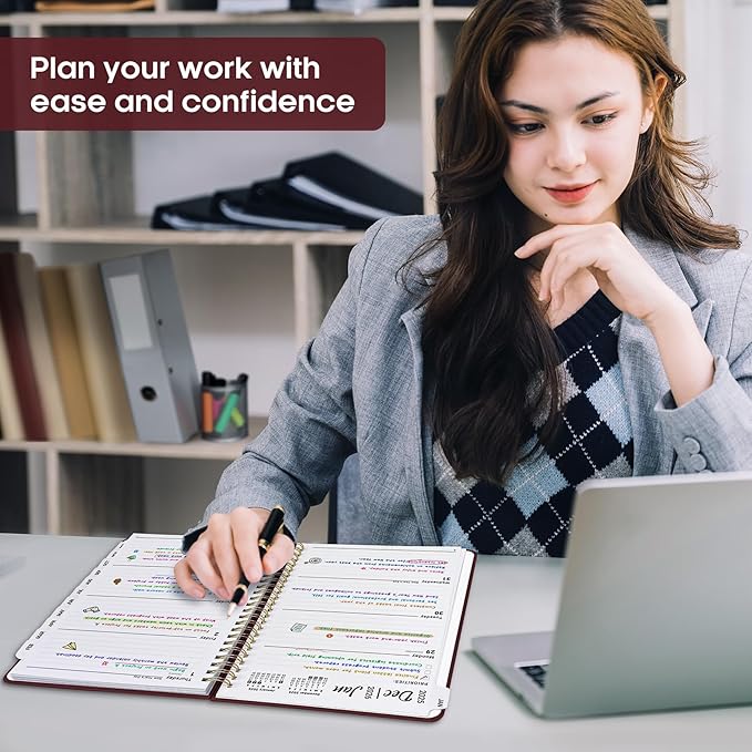 2026 Planner, Weekly and Monthly Calendar Planner Book, January 2026 - December 2026, Hardcover Spiral Planner with Monthly Tabs, Notes Pages, Perfect for Women & Men, A5 (6.4" x 8.5") - Burgundy