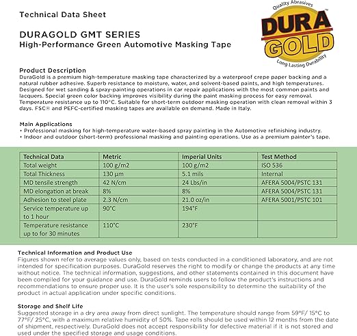 Dura-Gold Green Automotive Masking Tape 1 Inch (24mm x 55 Yards), Case of 36 Rolls - Premium High-Performance, Heat Resistant - Auto Refinish Painting, Car Detailing, Autobody, Painters Tape