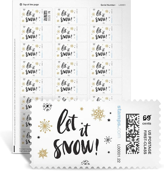 Sparkle Snow NetStamps 120-Pack (5 Sheets) Printable Postage Labels (Stamps.com Subscription Required) - Print Approved Postage - Inkjet & Laser Printers - Business, Personal, Home