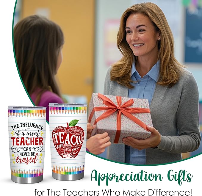 TEEZWONDER Christmas Teacher Gifts for Women - 20 oz Stainless Steel Insulated Coffee Tumbler with Lid - End of The Year Graduation Birthday Thank You Teacher Appreciation Gifts for Women Teachers