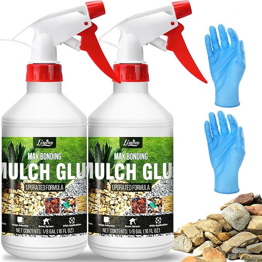Mulch Glue - 32oz Concentrate Gravel Glue Strong Landscape Adhesive with Applicator for Landscaping, Garden - Safe Ready to Use Mulch Lock Gravel Stabilizer Glue for Pea Gravel, Rock, Leaf, Bark