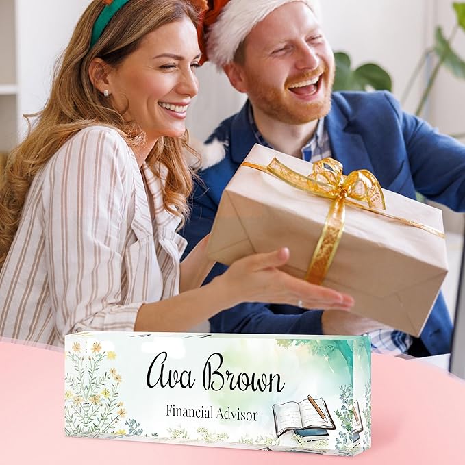 Custom Name Plate for Desk, Personalized Acrylic Office Name Sign with Name & Title, Elegant Desk Decor for Women Men, Employee Appreciation Gift (Teacher-4)