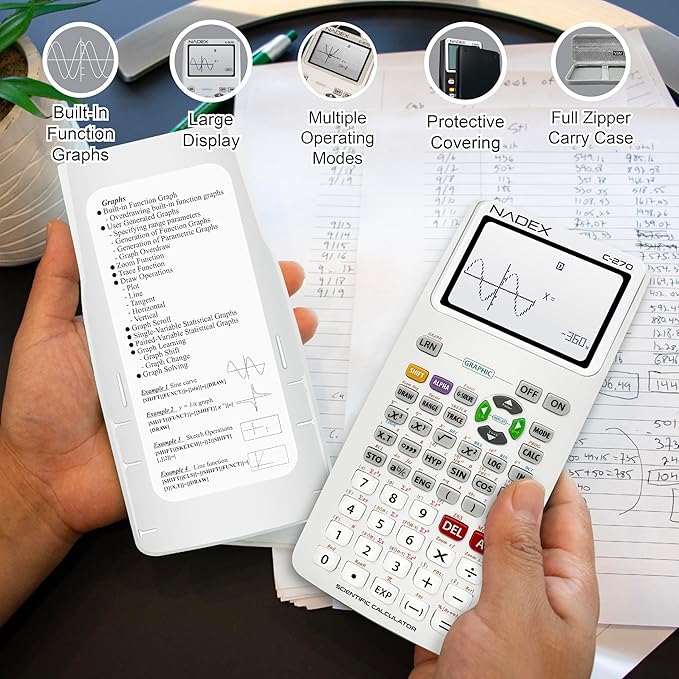 Scientific Calculator with Graphing, Includes Carrying Case, for College and High School Students, Calculus, Algebra, Geometry, Trigonometry, Statistics, Physics, Chemistry, White