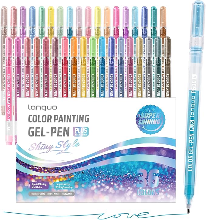 Glitter Gel Pens, 36 Pack Colored Pens for Black Paper & White Paper, 1.0mm Point Pens, Large Capacity Ink Pens for Coloring, Writing, Drawing, Journaling, Note Taking, School, Office, Home