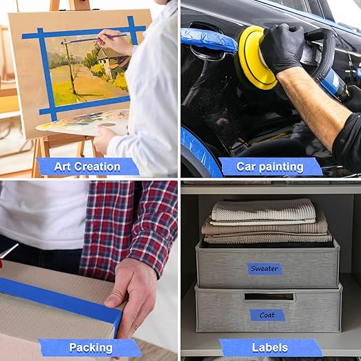 NEOACT 3 Rolls Blue Painters Tape - 4 Inch x 55 Yards Painters Tape,Multi-Surface No Residue Masking Tape for Painting,Home Improvement,Automotive,DIY Craft Arts