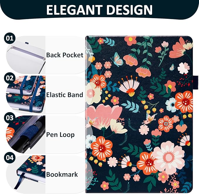 Address Book with Individual Alphabetical Tabs Laminated, Large Print Address Book with 468 Wide Lining Entry Spaces, Change of Address Labels, Hardcover Address Book 5.7 x 8.5" - Floral