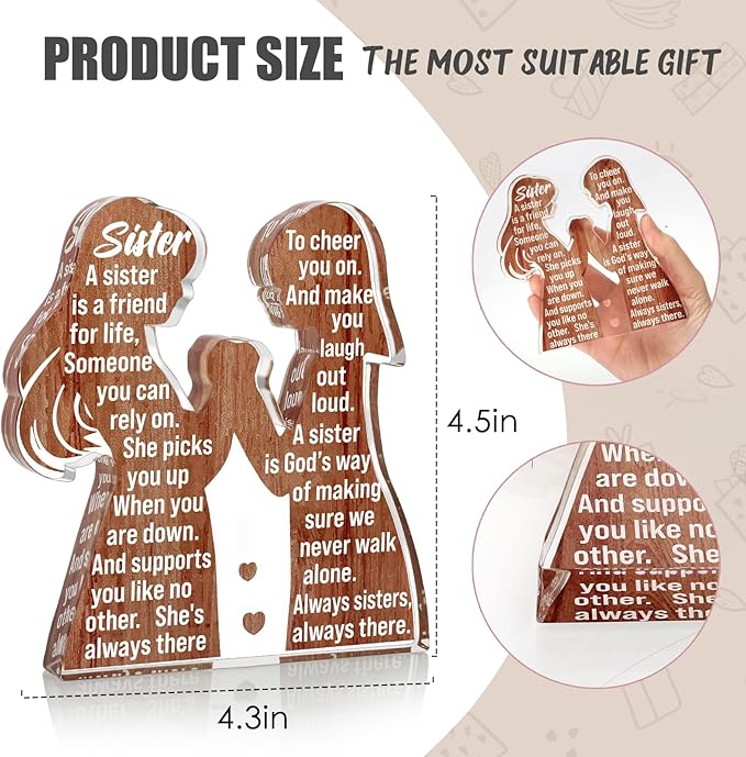 Cool Sister Birthday Gifts from Sisters for Women Adult Big Little Best Sister Ever - Unique Easter Basket Essentials Stuffer Valentines Christmas 2025 Mothers Day Gifts for Soul Friend Memorable Gift