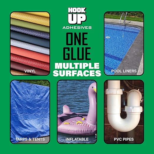 HOOK UP Adhesives Vinyl Contact Cement, Glue 4oz Waterproof, Fast-Drying Repair Adhesive for Pools, Inflatables, PVC, Air Mattresses, PVC Pipes, Tarps, Boats, Rafts, Upholstery Strong Bond, Cement