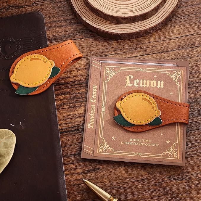 2PCS Vintage Magnetic Leather Bookmark, Leather Magnetic Bookmarks for Women, Magnetic PU Bookmarks Clip Book Accessories, Lemon & Acorn