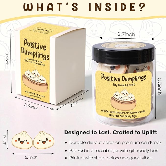 Positive Dumpling Jar – 60 Funny Emotional Uplifting Support Dumplings Affirmation, Back to School Gifts for Students & Teachers, White Elephant Gifts, Funny Gift for Women, Teens, Tweens, Coworkers