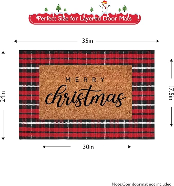 Christmas Buffalo Plaid Outdoor Rug 24"x35", Red and Black Cotton Welcome Front Door Mat,Washable Indoor Throw Rugs for Porch/Entryway/Kitchen/Bedroom/Bathroom