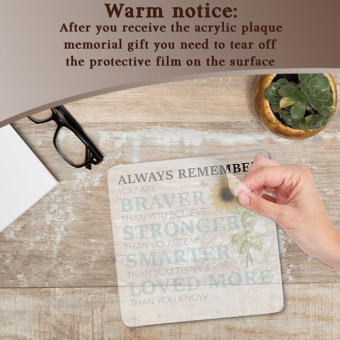 Inspirational Gifts for Coworkers Friends Family, Always Remember You Are Braver Sunflower Acrylic Plaque Sign, Motivational Quotes Desk Sign, Birthday Graduation Christmas Gift