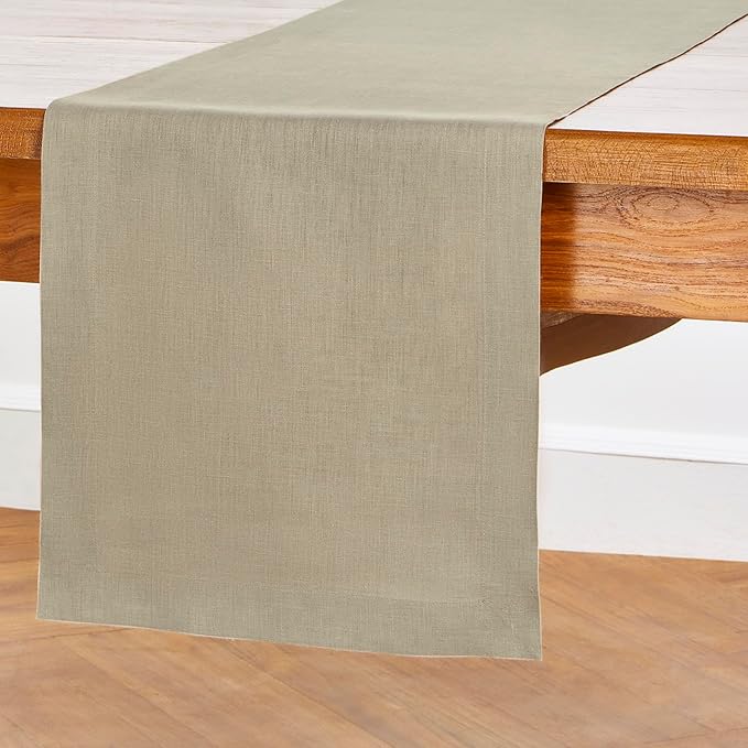 Solino Home Linen Vintage Khaki Table Runner 72 Inches Long - 100% Pure Linen 14 x 72 Inch Table Runner for Fall, Autumn, Thanksgiving - Fete