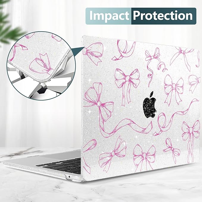 DONGKE Compatible with M4 MacBook Air 15 inch Case 2025-2023 A3241 A3114 A2941 M3 M2 Retina Display Touch ID, Plastic Hard Case & Keyboard Skin for MacBook Air 15" - Sparkly Clear Bows