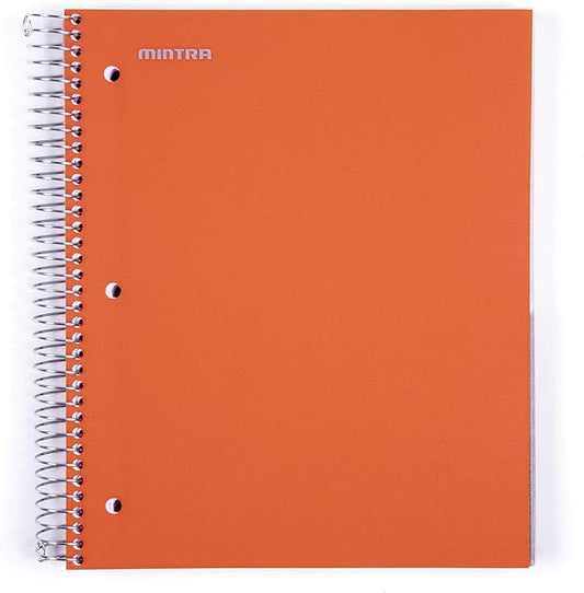 Mintra Office Durable Spiral Notebooks, 5 Subject (Orange, College Ruled 1pk)