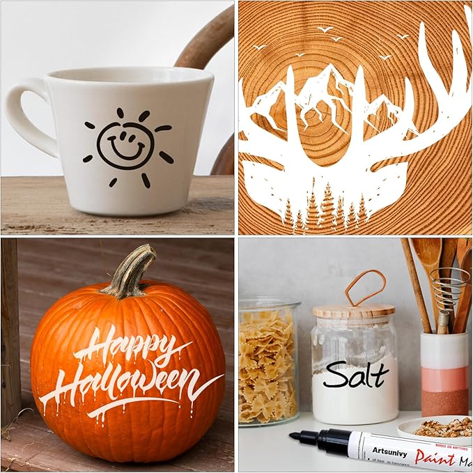 Permanent Paint Pens Paint Markers - 2 Pack Black & White Oil Based Quick Dry Waterproof Markers For Tire, Rubber,Wood, Rocks, Metal, Canvas