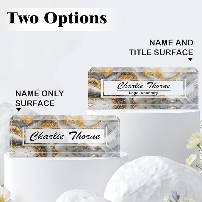 Ship Next Day-Custom Name Plate for Desk, Desk Name Plate Personalized, Acrylic Office Desk Accessories, Appreciation Gifts for Coworkers Employee Teachers Boss Women Men (Silvery Coast)