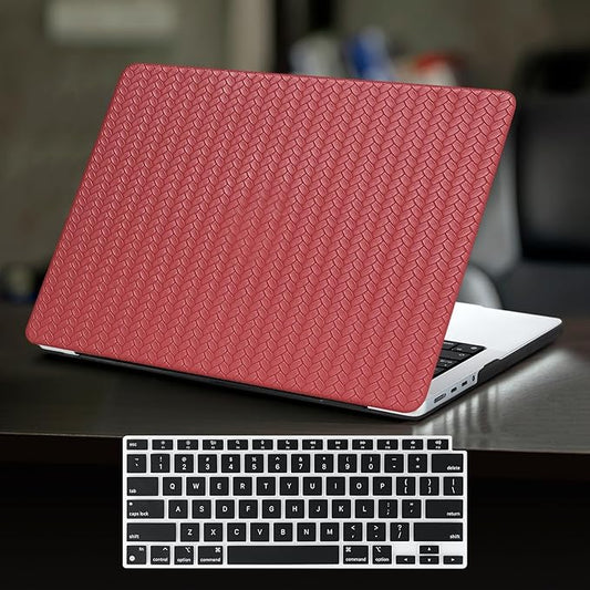 DTangLsm for MacBook Pro 13 inch Case M2 2025 2024 2023 2022-2016 M1 A2338 A2289 A2251 A2159 A1989 A1706 A1708, Woven Fabric Elegant Leather Hard Cover for MacBook Pro 13 Case+Keyboard Skin, Burgandy