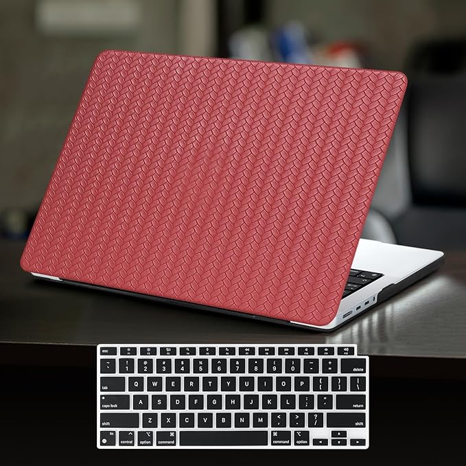 DTangLsm for MacBook Air 13 inch Case 2025 2024-2022 M4 A3240 M3 A3113 M2 A2681, Woven Fabric Textured Elegant Leather Plastic Hard Shell Cover for MacBook Air 13.6 Case + Keyboard Cover, Burgandy