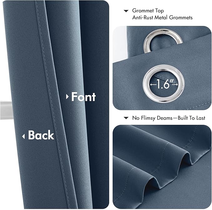 MIULEE Stone Blue Blackout Curtains - Thermal Insulated Bedroom Curtains Room Darkening Drapes for Living Room Kitchen Grommet Top Light Blocking Window Treatment, 40 x 45 Inches Long, 2 Panels