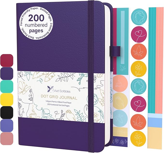 Dotted Journal – 140gsm Bleed Proof Thick White Paper – 200 Numbered Dot Grid Pages – 5.8 x 8.3 inch Bullet Dotted Notebook